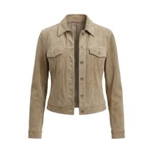 Gap Tan Cow Split Leather Jacket Womens Size Medium Boxy Western Coastal